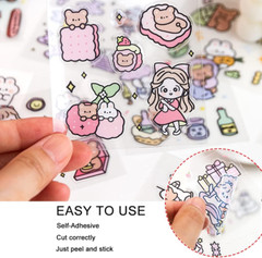 Kawaii Stickers Set (100 Sheets) – Cute PET Transparent Cartoon Animal Flower De
