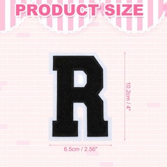 4″ Chenille Letter Patches,Black Chenille Initial A-Z Patches (Letter R)