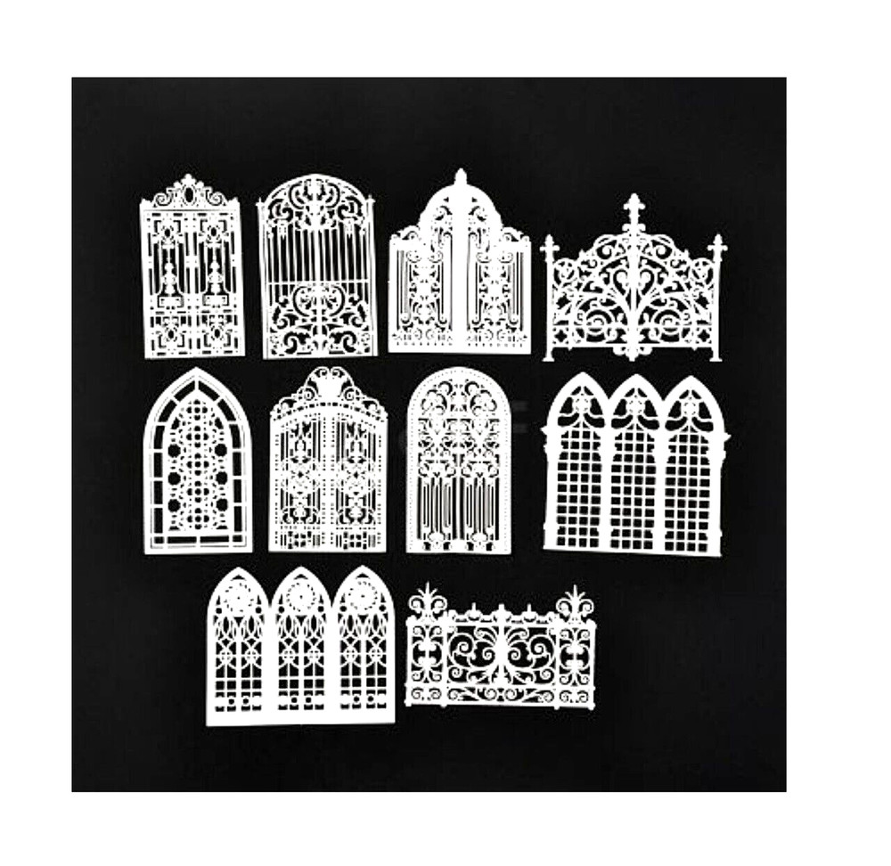 10 Paper Cutouts Fancy Filigree Lace Gates Windows Scrapbooking Card Book Making