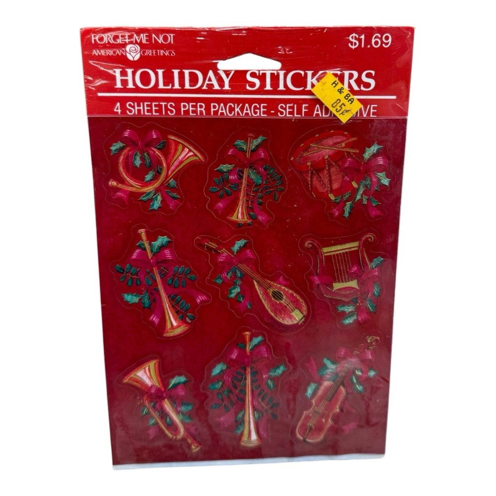 Vintage American Greetings Christmas Stickers Musical Instruments 4 Sheets