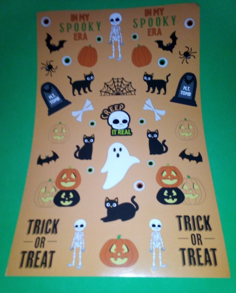 Scary Halloween Sticker Sheet Cat Ghost Spider Pumpkin Skeleton Scrapbooking
