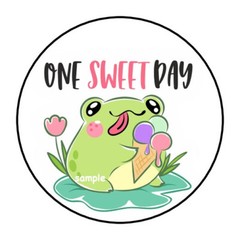 30 ONE SWEET DAY ENVELOPE SEALS LABELS STICKERS 1.5″ ROUND CUTE FROG ICE CREAM