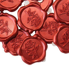 50 pegatinas de sello de cera de rosa roja, sello de cera de rosa