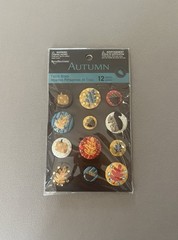 Set Of 12 Assorted Sized “Autumn” Themed Fabric Brads~1” To 1/2”, New In Package