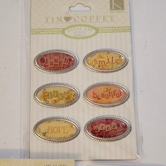 NEW Lot 3 Metal Accents Tags Labels Framed Words Pull Tags Tim Coffey Marcella-Z