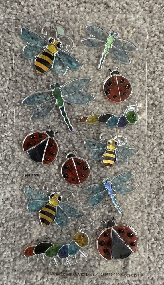 Stained Glass Insect Butterfly Ladybug Dragonfly C-thru Stickers New Loose Sheet
