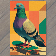 STICKER Pigeon Riding Skateboard Retro Pop Art Funny Bird Urban Cool Design