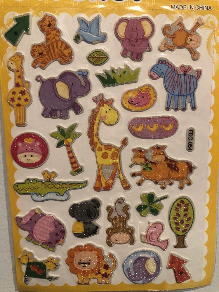 Cute Zoo Animals Glitter Puffy Sticker Sheet Scrapbook Kids Diary Collect