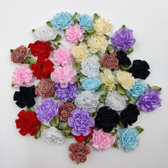 50Pcs Satin Ribbon Roses Fabric Flowers for Sewing Multicoloured Flower Embellis