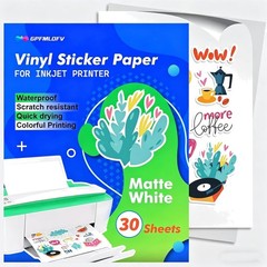 Matte Sticker Paper 30 Sheets Waterproof Inkjet Printable 8.5″ x 11″