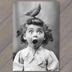 STICKER Young Girl With Bird On Head Surprised Funny Giant Smile Happy Cute Fu