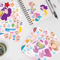48PCS Mermaid Stickers for Kids, Make-A-Face Stickers for Crafts & Activities