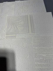 10 Assorted Vintage Textured White Wallpaper Samples / Remnants. Set 5.