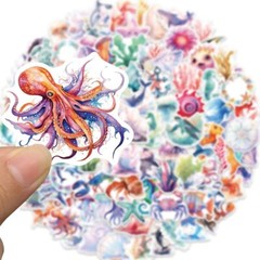 100Pcs Marine Life Stickers for Water Bottles, Fish, Jellyfish, Multi Color