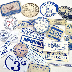 Travel Air Mail Stickers Cancel Stamp Vintage Style Collage Junk Journal