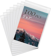 Acid-Free Picture Sleeves, 100Pack Crystal Clear Storage Bags for 5X7 Art Prints