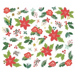 Simple Stories SANTA’S VILLAGE (46pc) DIE-CUT FLORAL BITS with GOLD FOIL ACCENTS