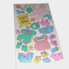 RARE 1984 Sandylion Maxi Activity Sticker Sheet DRESS A BABY Pastel Missing 1