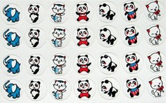 3 Panda Bears Elephants & Cats Circular Animal Sticker Sheets Old Store Stock