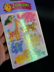 Rare Vintage Stickers NIP Sandy Lion Mother Of Pearl Opal Iridescent Lion Monkey