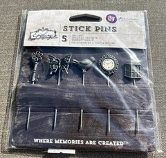 Prima Epiphany Stick Pins Metal Embelishments Bird Clock Butterfly 5pc Crafts