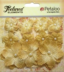 Burlap Flowers ANTIQUE GOLD Approx 8 @ 2cm & 3 @ 4cm across Petaloo 1208 BUR
