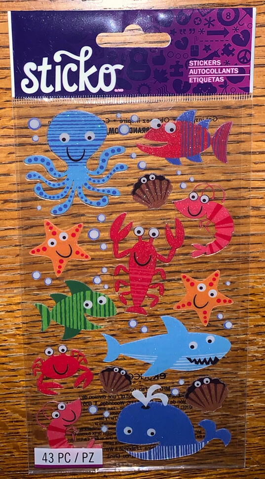 Sticko JOLEES Velum Fish Lobster Crab Shrimp Shark Whale Octopus Clams Sea Ocean