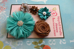 TEAL BLUE & BROWN Fabric Satin Organza Mix – 5 Floral Flower Pk 25-75mm NJC V4 B