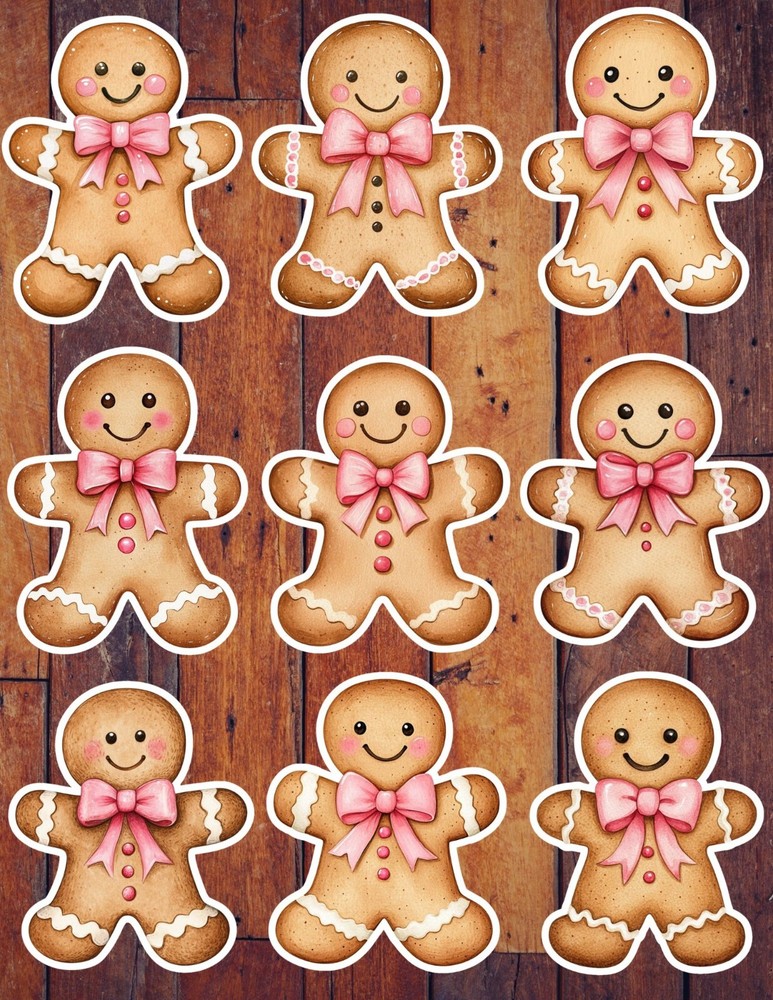 Gingerbread Pink Bow Die Cut Vinyl Stickers Set Scrapbooking Laptop Waterbottle