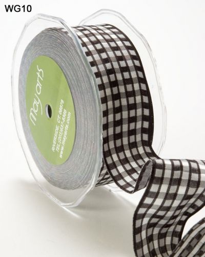 MAY ARTS RIBBONS~WOVEN CHECK~BLACK, WHITE & GREY~WIRE EDGES~1.5 INCH X 1 YARD!