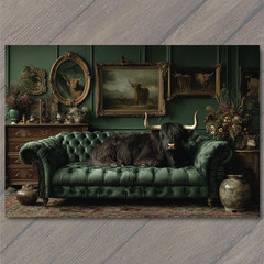 STICKER Highland Cow On Velvet Sofa Elegant Farmhouse Western Rustic Humor Gre