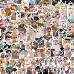 200 Pcs Cute Cat Stickers for Water Bottles, Kawaii Vinyl Cat Meme Pack, Glossy