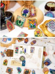 Set Of 60 Stained Glass Cathedral Sticker Flakes Windows Journal