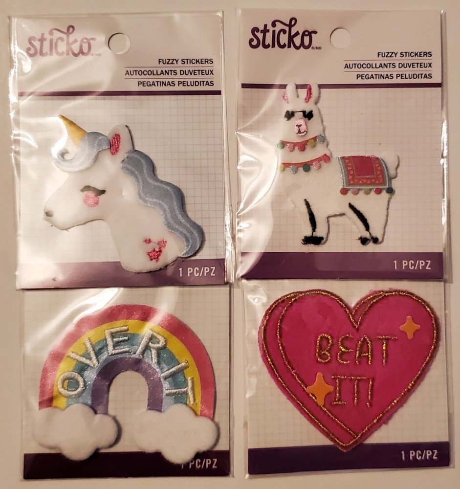 New Lot of 13 Fuzzy Stickers Unicorns Llamas Rainbows Hearts Attitude! 💕