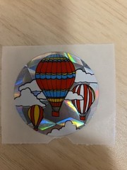 Vintage 1980s 1.5″ Hot Air Balloons in Clouds Mylar Foil Prism Sticker