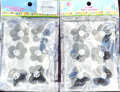 12 Black 3/4 inch 5 Petal Sheer Flower with Pearl Accessory