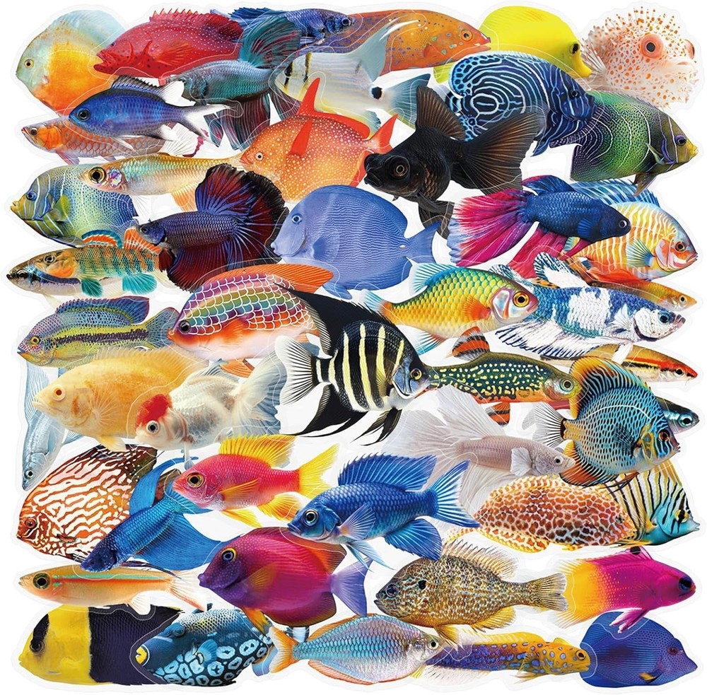 50PCS Clear Tropical Marine Life Ocean Stickers PET Fish Aesthetic Sticker for J