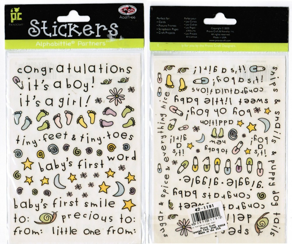 New pack Provo Craft BABY Words Phrases It’s A Girl Boy First Feet Toes Stickers