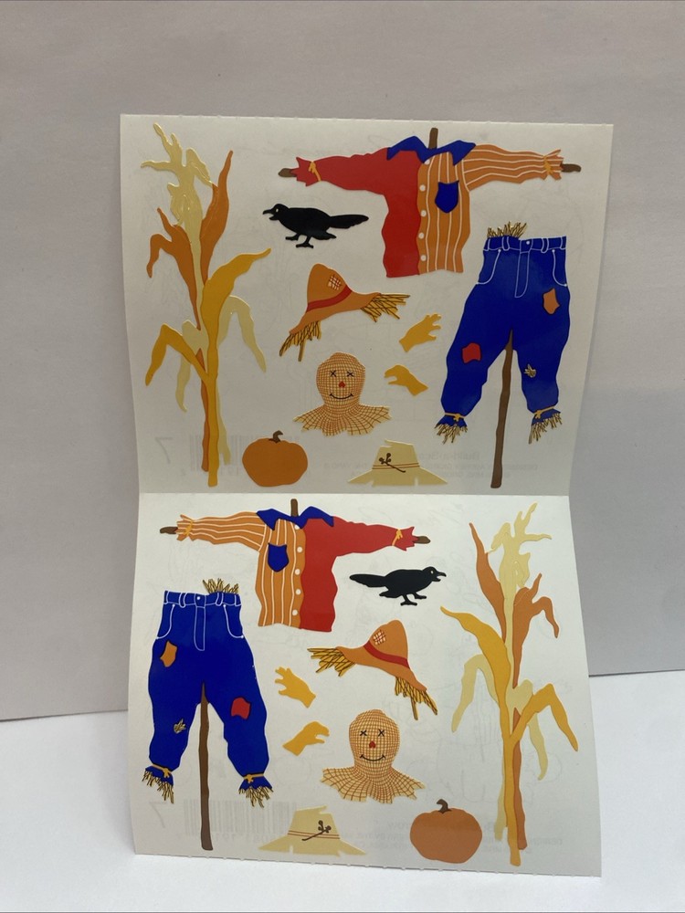 Vtg 2000 Mrs. Grossman’s Stickers BUILD A SCARECROW Corn Pumpkin 4×6-1 Sheet