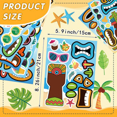 24 Sheets Summer Stickers, Make a Tiki Face Sticker, Tropical Hawaiian Stickers