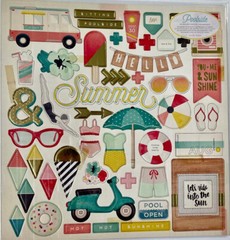 American Crafts Crate Paper Poolside Chipboard Stickers w/Gold Foil Accents 12″