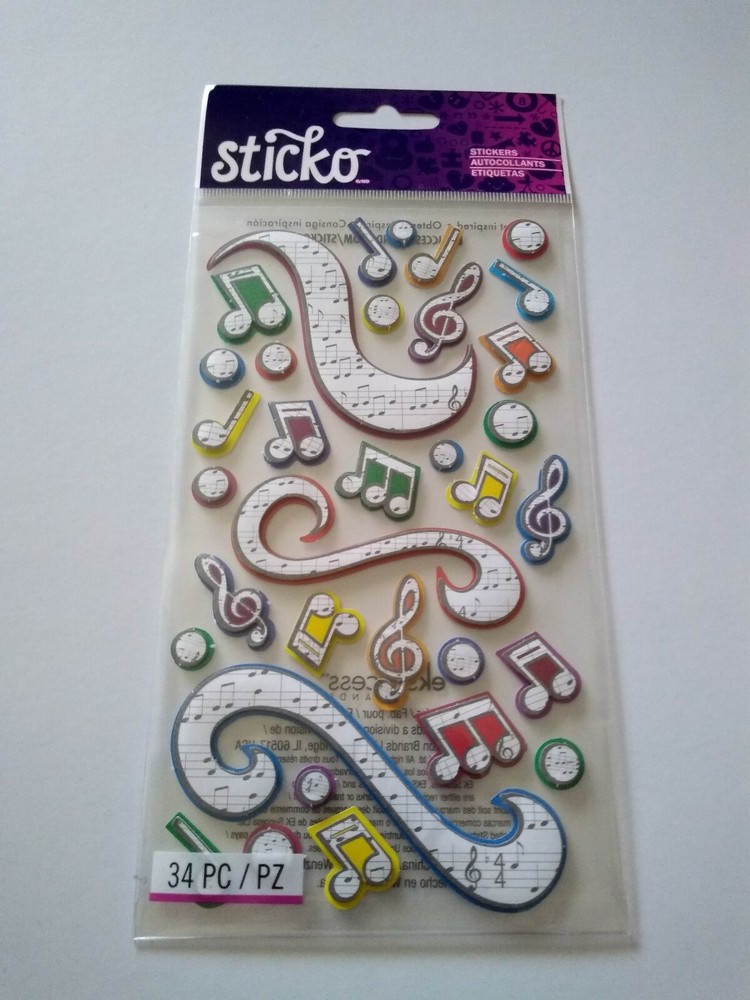 Scrapbooking Stickers Sticko Puffy Colorful Music Notes Blue Red Green Yellow