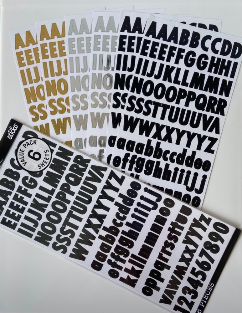 STICKO ALPHABET STICKERS FUTURA VALUE PACK – BLACK/GOLD/SILVER, 18MM – 726 piece