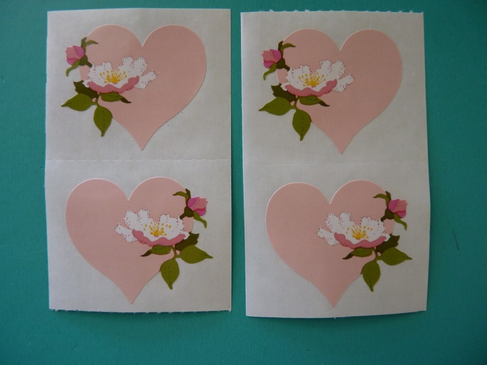 Vintage 1994 Mrs. Grossman’s Stickers WILD ROSE HEARTS (4) Mods 2″x1.75″