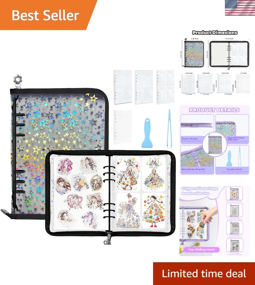 Versatile A5 Clear Sticker Album with Blank Release Paper & Glitter Stars Design