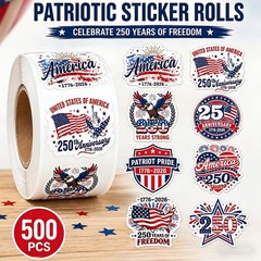 Patriotic Star-1 USA 250th Anniversary Self Adhesive Patriotic Stickers Roll