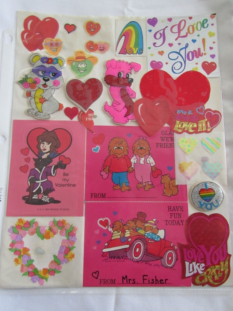 HEARTS & LOVE STICKERS – SHEETS & SINGLES – VARIOUS BRANDS – VINTAGE
