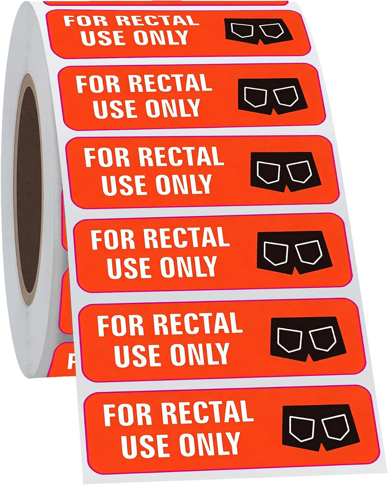 For Rectal Use Only Stickers / 1.5″ X 0.375″ Fluorescent Red Orange Stickers wit