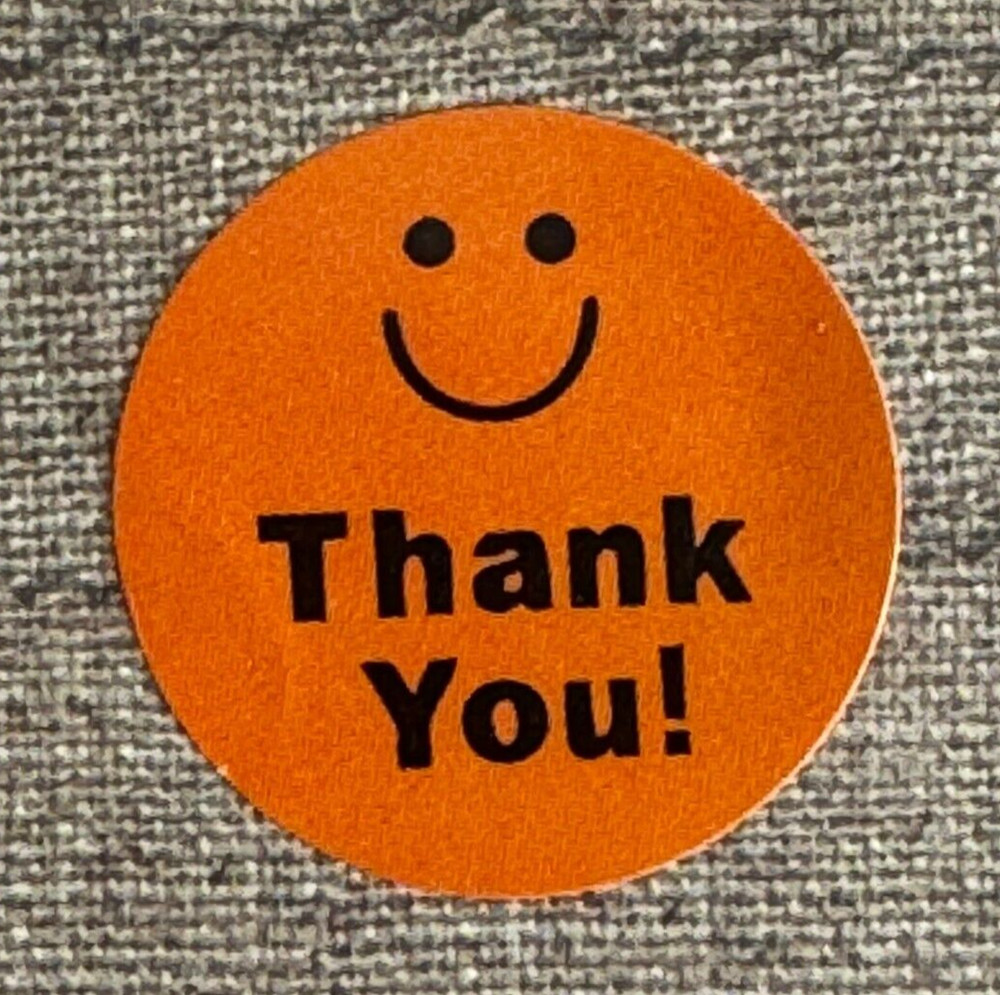 48 Happy Smily THANK YOU Round Stickers 8 Colors Gift Stickers 1”