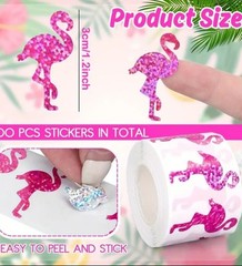 500 pcs Sticker Seals Roll Glitter Pink Foil Flamingo NICE SIZE!! 1 1/2″ 🦩!!!